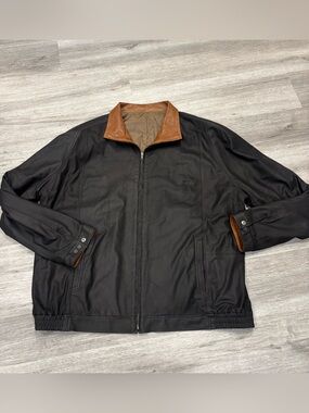 Remy Leather Black Jacket with Brown Leather Collar lamb suede 2XLT